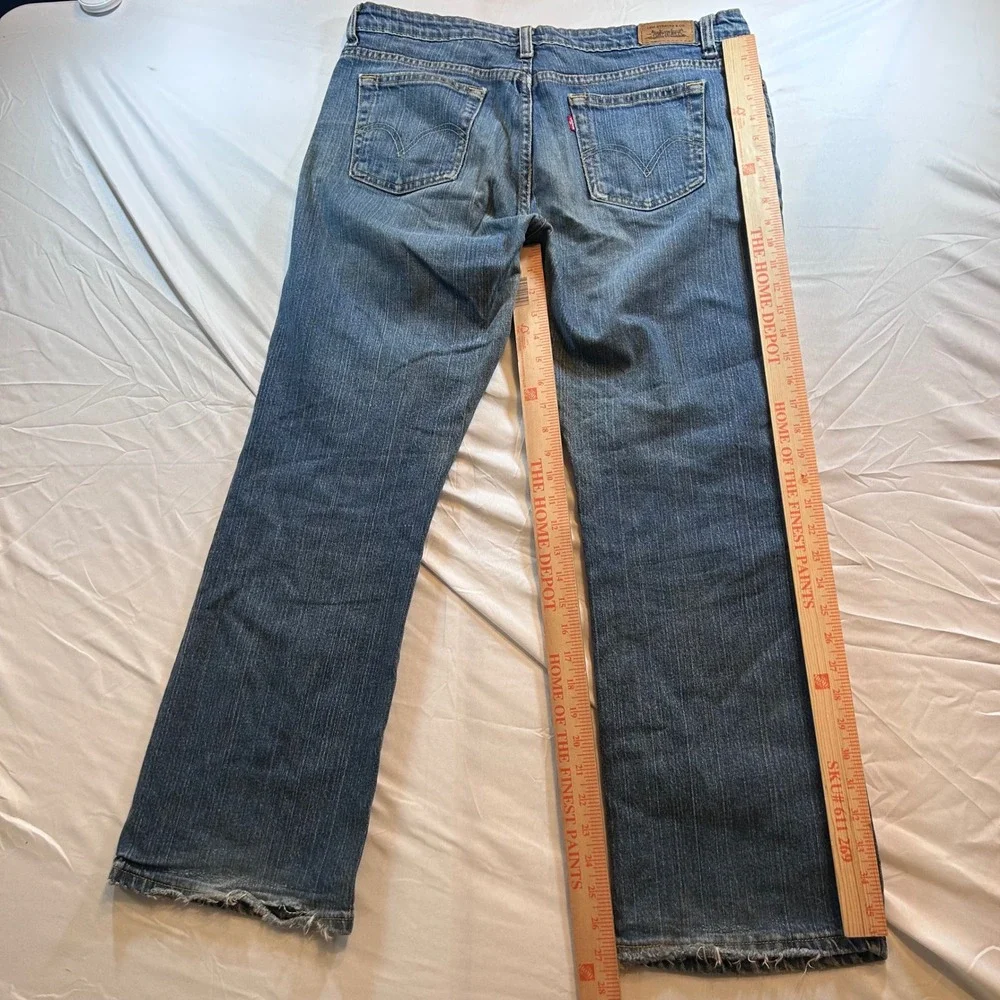 Levis 515 Boot Cut Jeans Mens 36x31 Blue Medium Wash Distressed Hem Denim